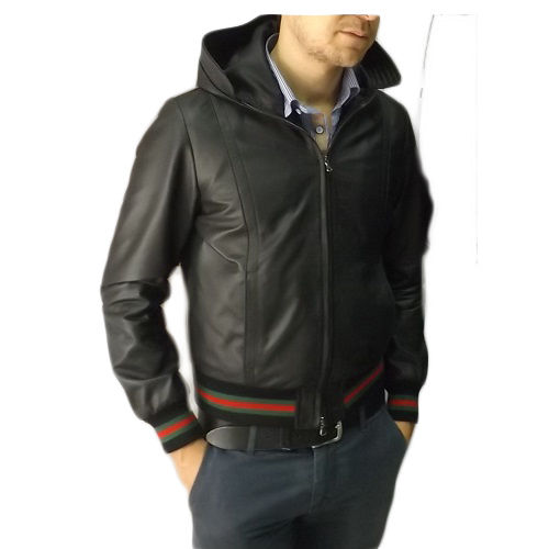 GIACCA DA UOMO ARTIGIANALE, MOD: GIUBBINO IN PELLE CON CAPPUCCIO -GOLIV -HO