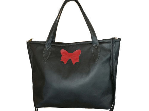 BORSA DA DONNA IN PELLE COLOR NERO. MOD MARTINA ARTIGIANATO FIOCCO RED