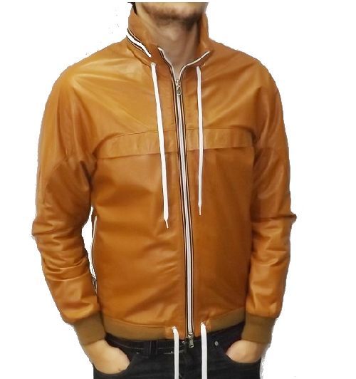 GIACCA IMPERMEABILE DA UOMO, KWAY IN PELLE - MOD BUNNY-MARRONE