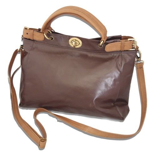 BORSA DA DONNA MARRONE BICOLOR . MOD KELLY DOBLE