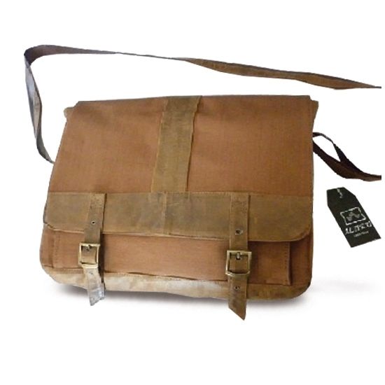 BORSA TRACOLLA UOMO MESSENGER IN VERA PELLE/CANVAS - JEANS-MARRONE RUGGINE