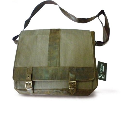 BORSA TRACOLLA UOMO MESSENGER IN VERA PELLE/CANVAS -JEANS-JUNGLE