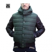 Piumino uomo tessuto verde e pelle marronemod: Holly-Verde  con cappuccio