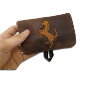 PORTATABACCO IN PELLE PORTA CARTINE FILTRI CON RICAMO CAVALLINO MOD.HORSE